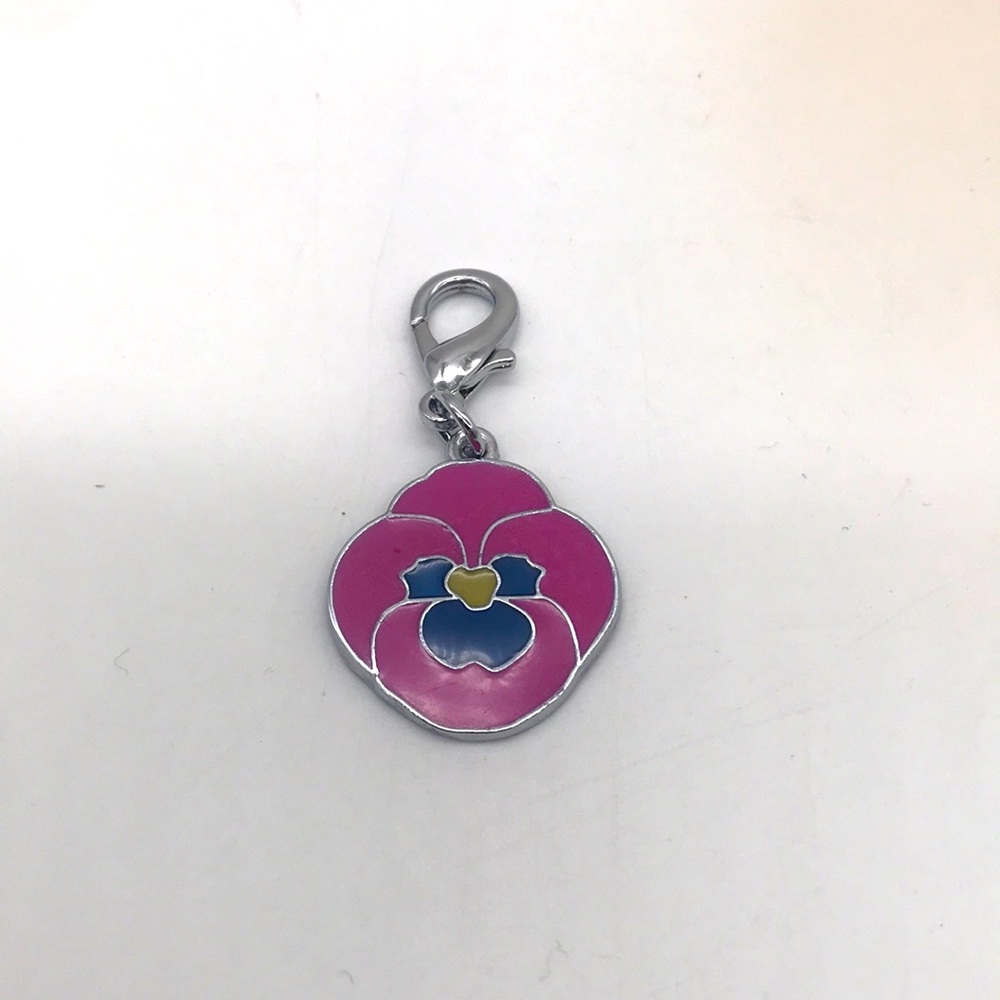 Dog Collar Charm Pink/Blue Pansy Flower size 1”